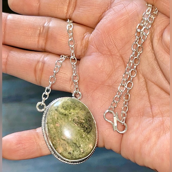 Unakite Jasper Pendant Necklace 15”-17” - Picture 5 of 10